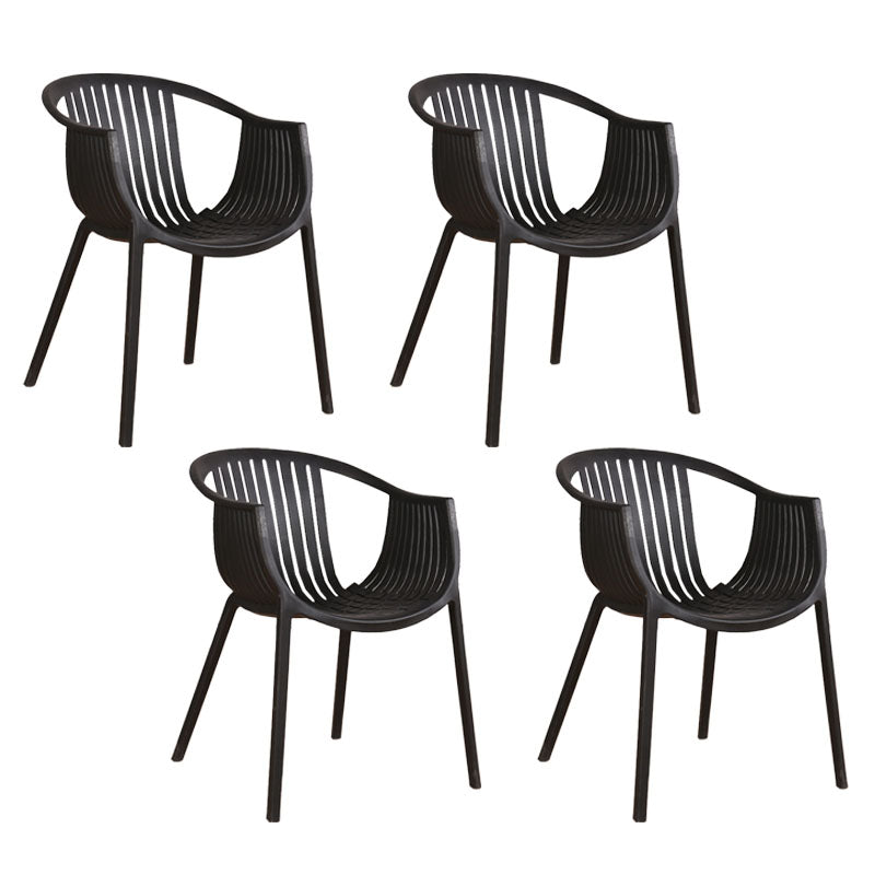 Contemporary Style Stackable Chair Dining Plastic Arm Chair for Kitchen Black 4 Piece Set Clearhalo 'Dining Chairs' 'Dining Tables & Seating' 'dining_chair' 'furn' 'furn_dining_chair' 'Furniture' 'furniture_dining_chair' 'Kitchen & Dining Furniture' 4732381