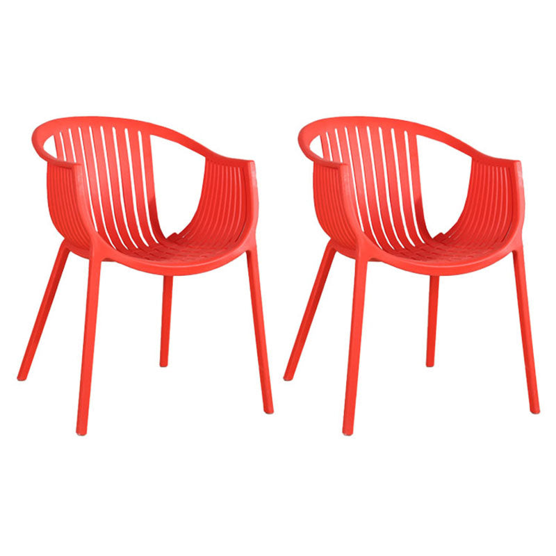 Contemporary Style Stackable Chair Dining Plastic Arm Chair for Kitchen Red 2 Piece Set Clearhalo 'Dining Chairs' 'Dining Tables & Seating' 'dining_chair' 'furn' 'furn_dining_chair' 'Furniture' 'furniture_dining_chair' 'Kitchen & Dining Furniture' 4732386