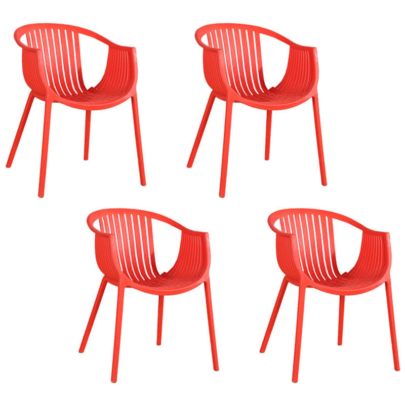 Contemporary Style Stackable Chair Dining Plastic Arm Chair for Kitchen Red 4 Piece Set Clearhalo 'Dining Chairs' 'Dining Tables & Seating' 'dining_chair' 'furn' 'furn_dining_chair' 'Furniture' 'furniture_dining_chair' 'Kitchen & Dining Furniture' 4732387