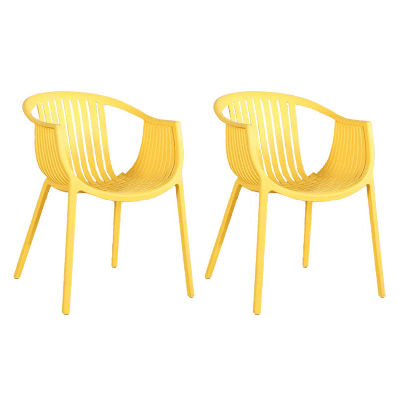 Contemporary Style Stackable Chair Dining Plastic Arm Chair for Kitchen Yellow 2 Piece Set Clearhalo 'Dining Chairs' 'Dining Tables & Seating' 'dining_chair' 'furn' 'furn_dining_chair' 'Furniture' 'furniture_dining_chair' 'Kitchen & Dining Furniture' 4732389