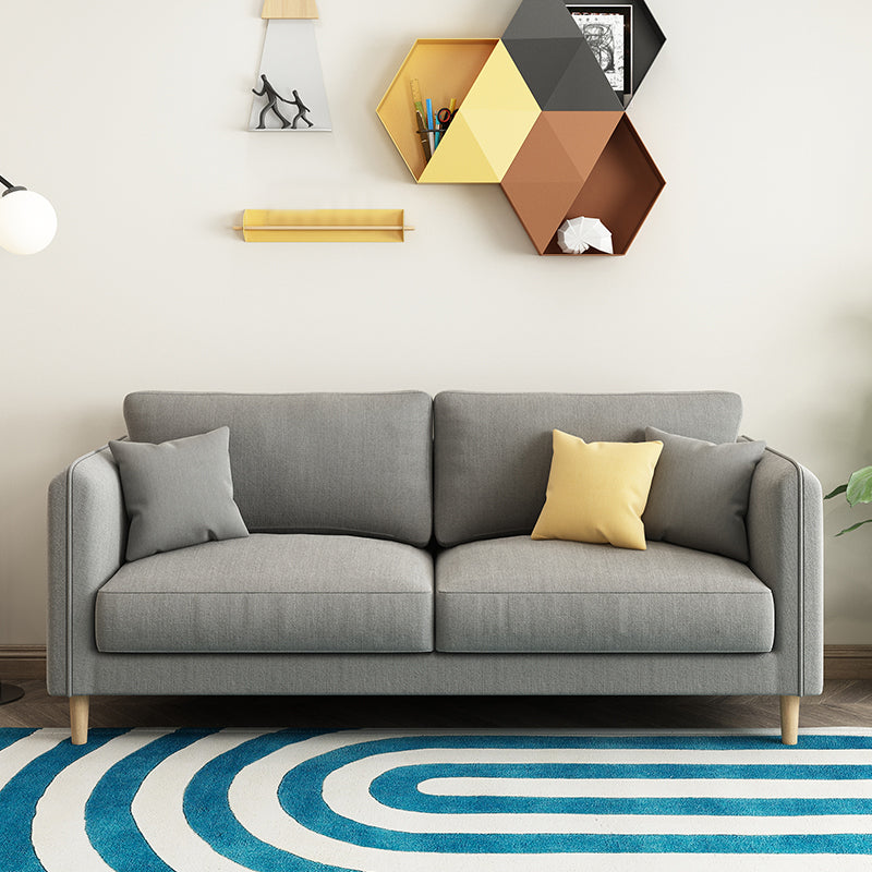 Scandinavian Loose Back Sofa 3-Seat Slipcovered Linen Square Arm Sofa 49"L x 27"W x 31.5"H Grey Clearhalo 'furn' 'furn_sofas' 'Furniture' 'furniture_sofas' 'kitchen' 'kitchen_sofas' 'Living Room Furniture' 'Sofa' 'sofas' 4740280