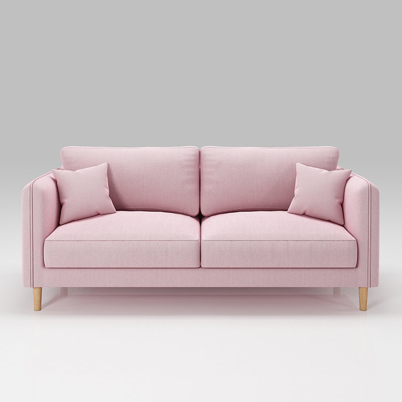 Scandinavian Loose Back Sofa 3-Seat Slipcovered Linen Square Arm Sofa Pink Clearhalo 'furn' 'furn_sofas' 'Furniture' 'furniture_sofas' 'kitchen' 'kitchen_sofas' 'Living Room Furniture' 'Sofa' 'sofas' 4740287