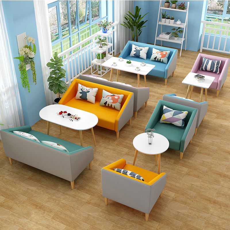 Contemporary Faux Leather Cotton Blend Sofa with Wooden Based Clearhalo 'Furniture' 'furniture_sofas' 'kitchen' 'kitchen_sofas' 'Living Room Furniture' 'Sofa' 'sofas' 4740321