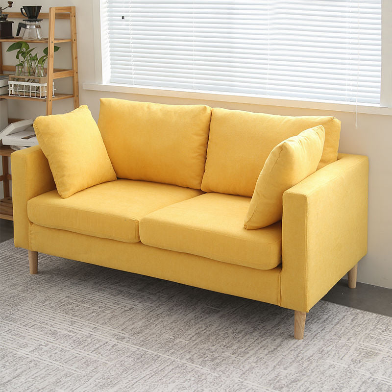 Loose Back Square Arm Sofa Nordic 24.4" D Slipcovered Loveseat Yellow Clearhalo 'furn' 'furn_sofas' 'Furniture' 'furniture_sofas' 'kitchen' 'kitchen_sofas' 'Living Room Furniture' 'Sofa' 'sofas' 4740374