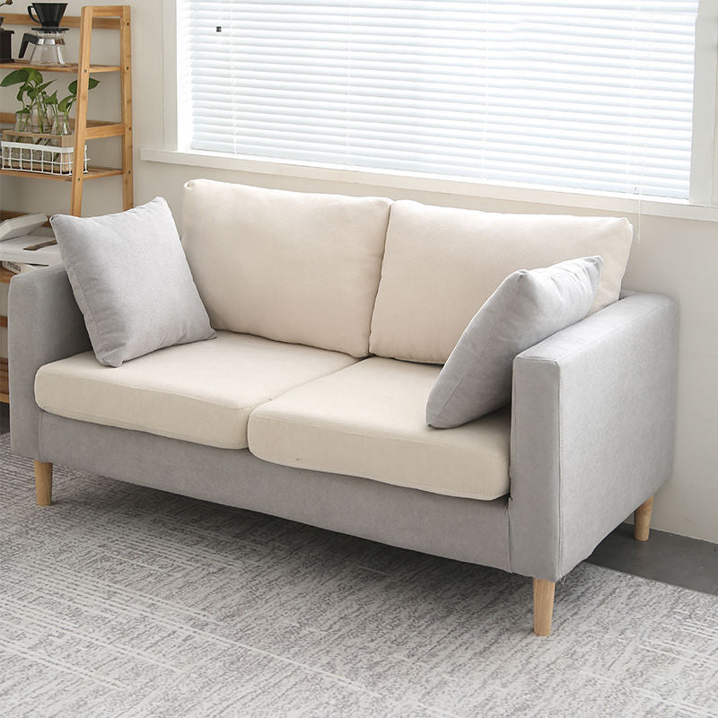 Loose Back Square Arm Sofa Nordic 24.4" D Slipcovered Loveseat Gray-White Clearhalo 'furn' 'furn_sofas' 'Furniture' 'furniture_sofas' 'kitchen' 'kitchen_sofas' 'Living Room Furniture' 'Sofa' 'sofas' 4740382