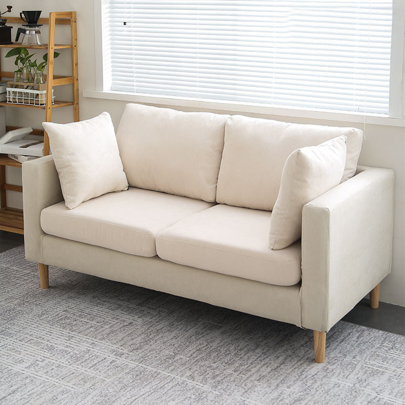 Loose Back Square Arm Sofa Nordic 24.4" D Slipcovered Loveseat Off-White Clearhalo 'furn' 'furn_sofas' 'Furniture' 'furniture_sofas' 'kitchen' 'kitchen_sofas' 'Living Room Furniture' 'Sofa' 'sofas' 4740389