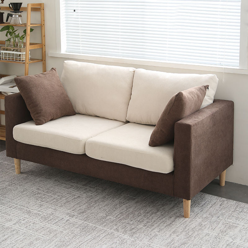 Loose Back Square Arm Sofa Nordic 24.4" D Slipcovered Loveseat Coffee Beige Clearhalo 'furn' 'furn_sofas' 'Furniture' 'furniture_sofas' 'kitchen' 'kitchen_sofas' 'Living Room Furniture' 'Sofa' 'sofas' 4740392