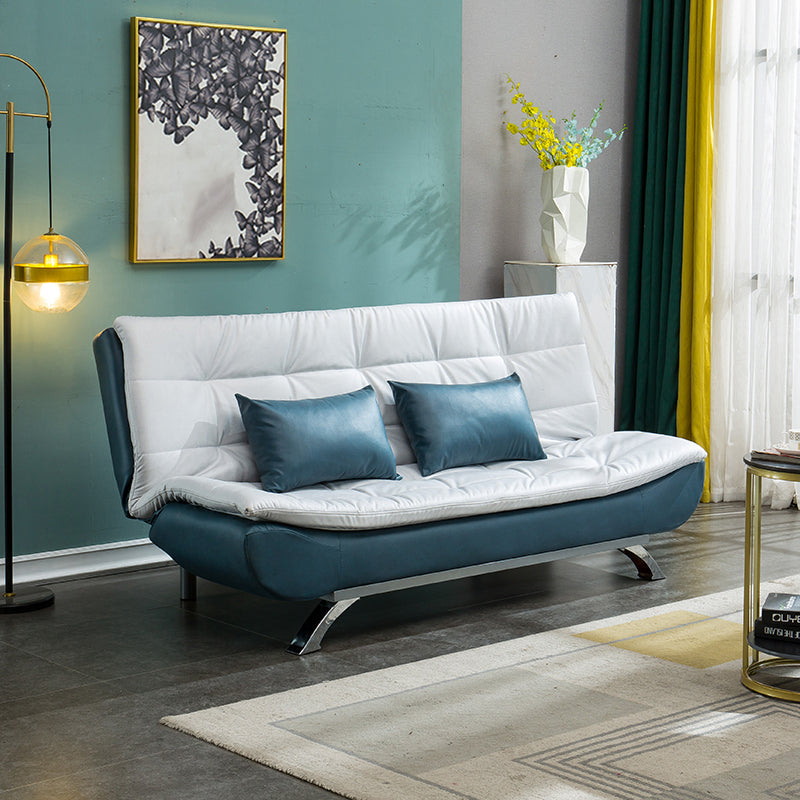 Armless Settee with Faux Leather 21.65" W Convertible Sleeper Sofa for Living Room Blue-White Clearhalo 'furn' 'furn_sofas' 'Furniture' 'furniture_sofas' 'kitchen' 'kitchen_sofas' 'Living Room Furniture' 'Sofa' 'sofas' 4740402