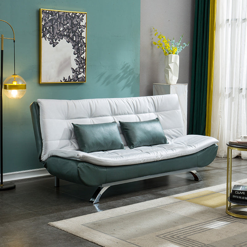 Armless Settee with Faux Leather 21.65" W Convertible Sleeper Sofa for Living Room White-Green Clearhalo 'furn' 'furn_sofas' 'Furniture' 'furniture_sofas' 'kitchen' 'kitchen_sofas' 'Living Room Furniture' 'Sofa' 'sofas' 4740408