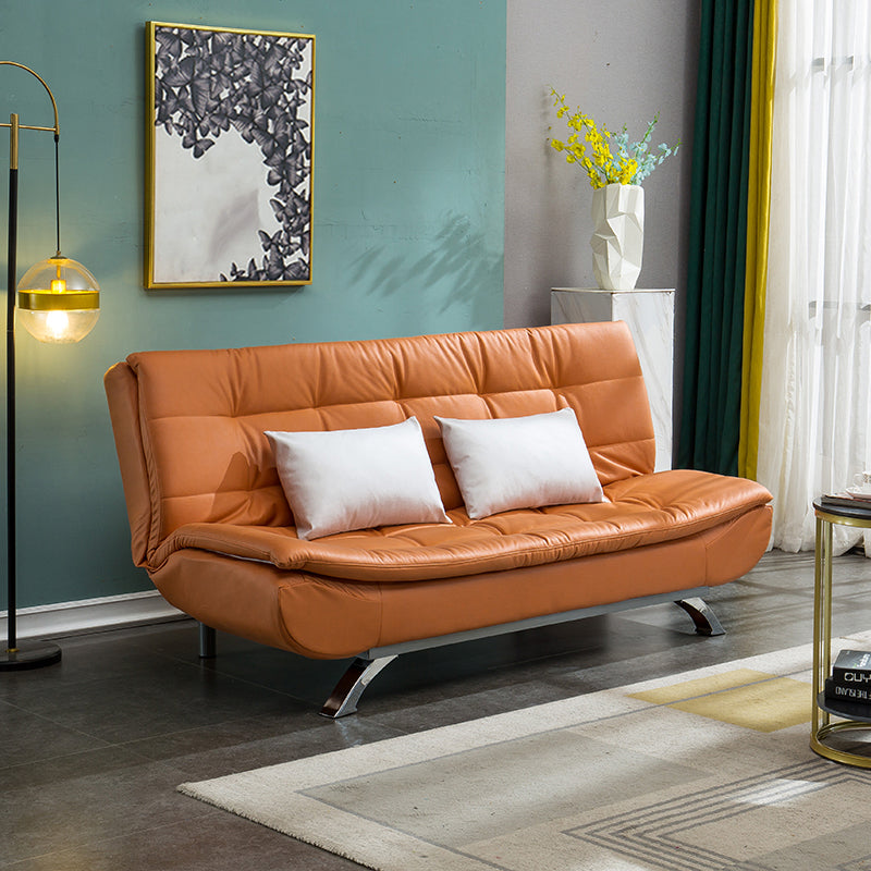 Armless Settee with Faux Leather 21.65" W Convertible Sleeper Sofa for Living Room Orange Clearhalo 'furn' 'furn_sofas' 'Furniture' 'furniture_sofas' 'kitchen' 'kitchen_sofas' 'Living Room Furniture' 'Sofa' 'sofas' 4740411