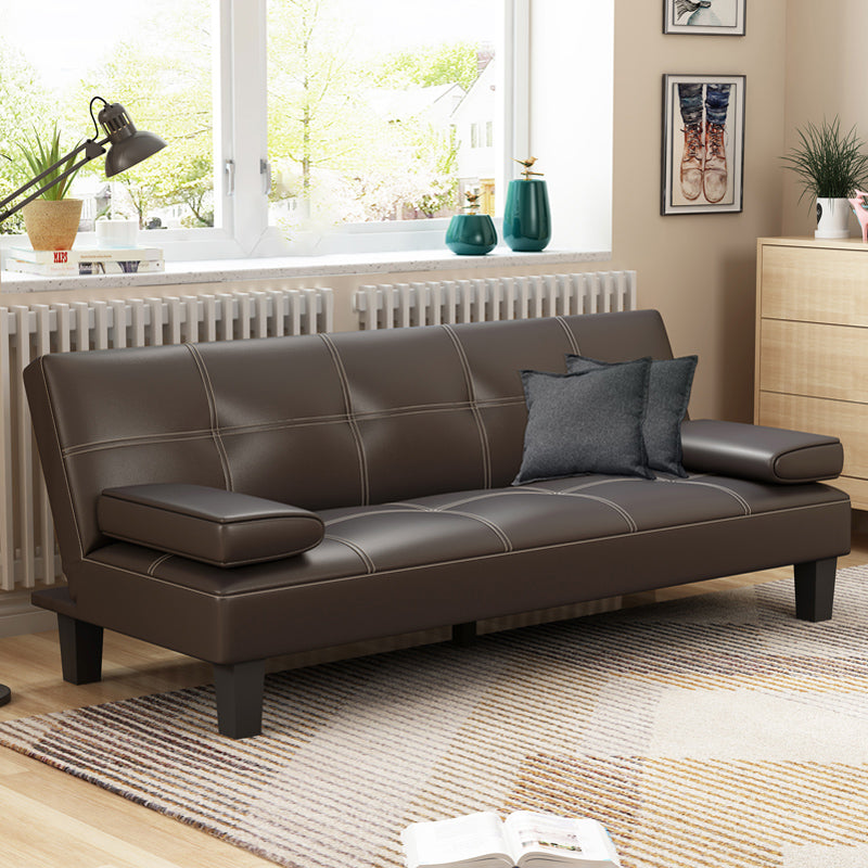 Modern Biscuit Back Faux Leather Sofa with Foldable and Wear-resisting Coffee Clearhalo 'furn' 'furn_sofas' 'Furniture' 'furniture_sofas' 'kitchen' 'kitchen_sofas' 'Living Room Furniture' 'Sofa' 'sofas' 4740427