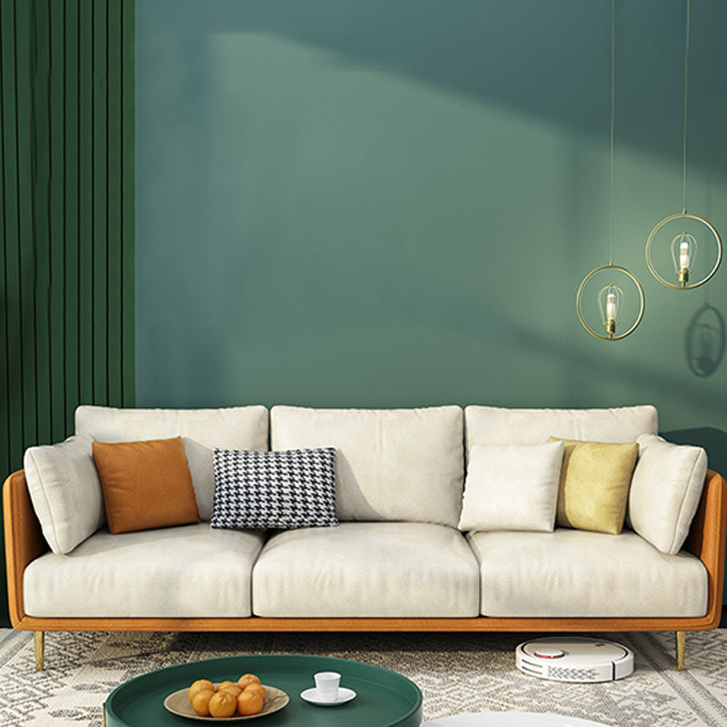 Imitation Leather Sofa with Pillow Back Square Armrest Latex Seat Filled with Wood Beige Orange 34''H x 83''L x 33''W Clearhalo 'Furniture' 'furniture_sofas' 'kitchen' 'kitchen_sofas' 'Living Room Furniture' 'Sofa' 'sofas' 4740471