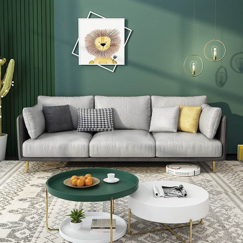 Imitation Leather Sofa with Pillow Back Square Armrest Latex Seat Filled with Wood Gray-White 34''H x 83''L x 33''W Clearhalo 'Furniture' 'furniture_sofas' 'kitchen' 'kitchen_sofas' 'Living Room Furniture' 'Sofa' 'sofas' 4740475