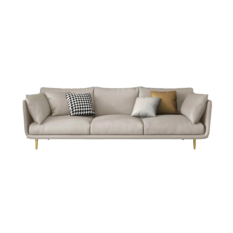 Imitation Leather Sofa with Pillow Back Square Armrest Latex Seat Filled with Wood Off-White Clearhalo 'Furniture' 'furniture_sofas' 'kitchen' 'kitchen_sofas' 'Living Room Furniture' 'Sofa' 'sofas' 4740478