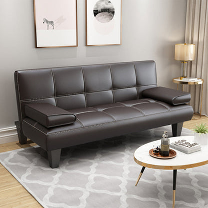 Convertible Biscuit Back Faux Leather Pillow Top Arm Modern Sofa for Living Room Brown Clearhalo 'furn' 'furn_sofas' 'Furniture' 'furniture_sofas' 'kitchen' 'kitchen_sofas' 'Living Room Furniture' 'Sofa' 'sofas' 4740549