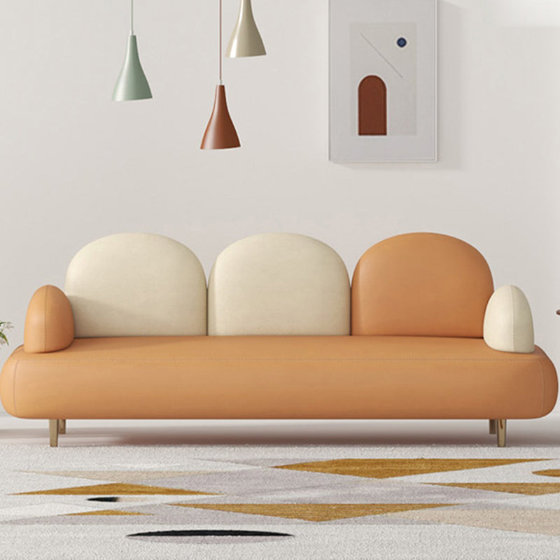 Pillow Top Arm Sofa Modern Faux Leather 31.5-In High Loveseat 81"L x 28"W x 31.5"H Orange Clearhalo 'furn' 'furn_sofas' 'Furniture' 'furniture_sofas' 'kitchen' 'kitchen_sofas' 'Living Room Furniture' 'Sofa' 'sofas' 4740572