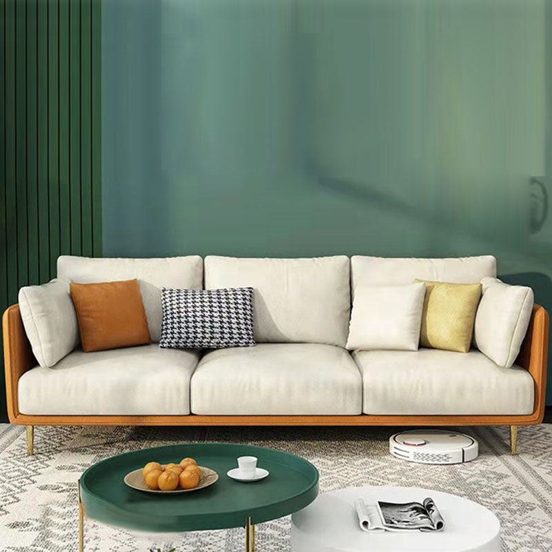 Modern Style Square Armrest High-density Sponge Seat Filled Solid Wood Base Sofa Beige Orange Clearhalo 'furn' 'furn_sofas' 'Furniture' 'furniture_sofas' 'kitchen' 'kitchen_sofas' 'Living Room Furniture' 'Sofa' 'sofas' 4740600