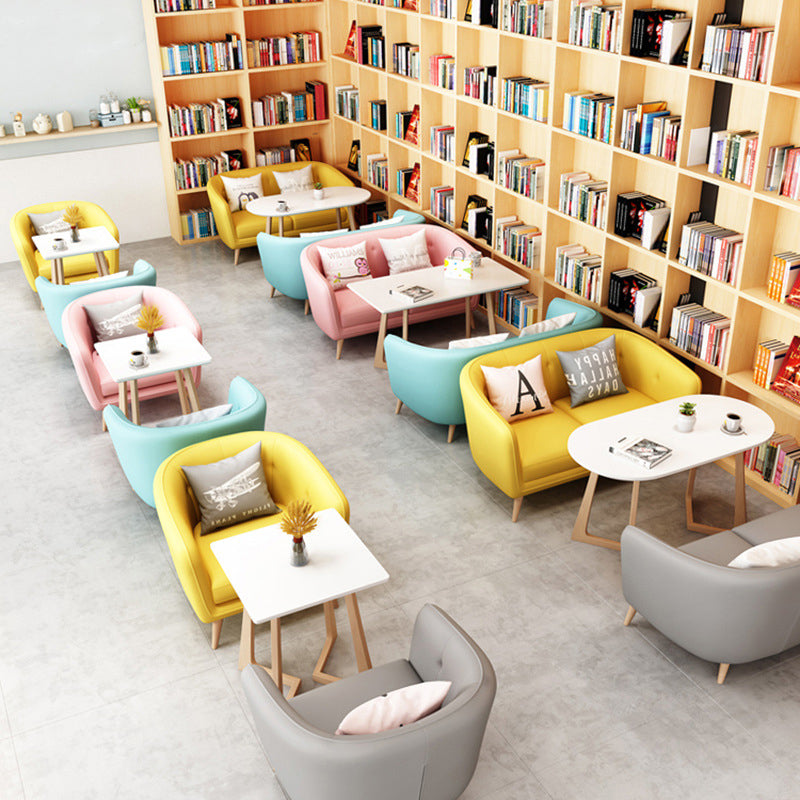 Modern Faux Leather Tufted Back Curved Loveseat Sofa with 1/2 seat Clearhalo 'furn' 'furn_sofas' 'Furniture' 'furniture_sofas' 'kitchen' 'kitchen_sofas' 'Living Room Furniture' 'Sofa' 'sofas' 4740624