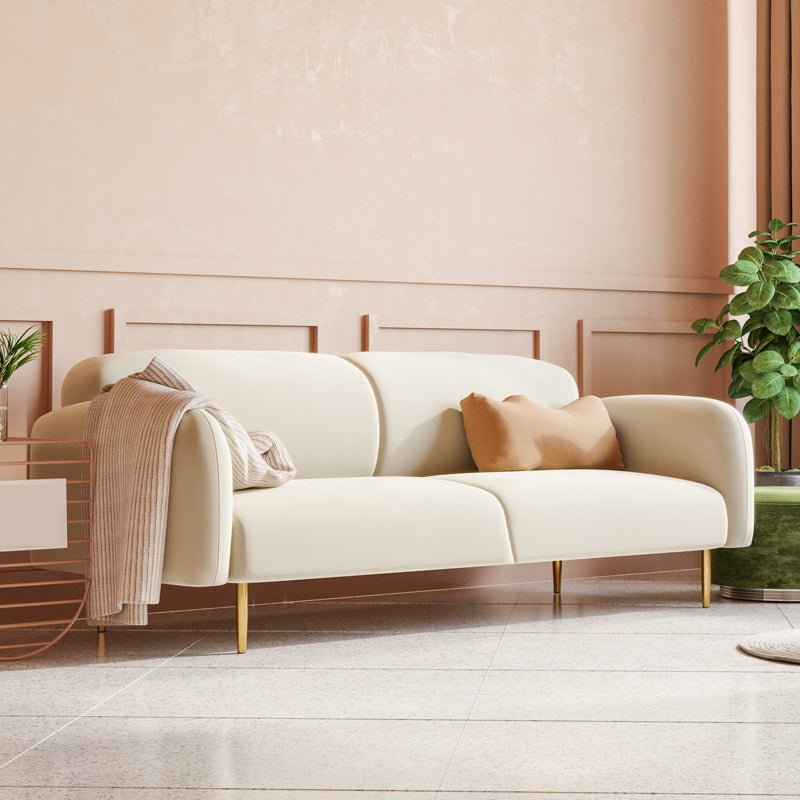 Transitional Modern Tight Back Sofa 29.53"High Velvet Rolled Arm Sofa for Living Room 82.5"L x 27.5"W x 29.5"H White Clearhalo 'furn' 'furn_sofas' 'Furniture' 'furniture_sofas' 'kitchen' 'kitchen_sofas' 'Living Room Furniture' 'Sofa' 'sofas' 4740667