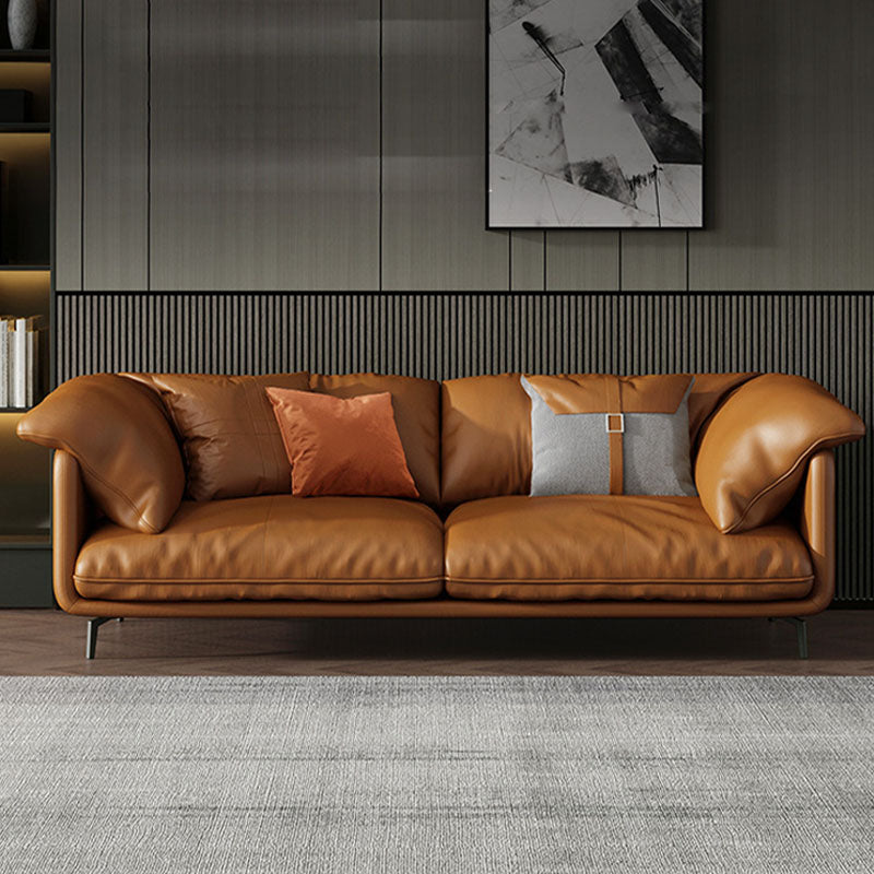 Orange Sofa with Pillow Back and Sponge Seat Filled with Wood Leather/imitation Leather 85"L x 35.5"W x 33"H Clearhalo 'furn' 'furn_sofas' 'Furniture' 'furniture_sofas' 'kitchen' 'kitchen_sofas' 'Living Room Furniture' 'Sofa' 'sofas' 4740693