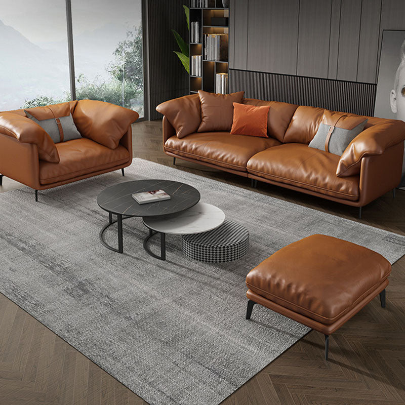 Orange Sofa with Pillow Back and Sponge Seat Filled with Wood Leather/imitation Leather Clearhalo 'furn' 'furn_sofas' 'Furniture' 'furniture_sofas' 'kitchen' 'kitchen_sofas' 'Living Room Furniture' 'Sofa' 'sofas' 4740694