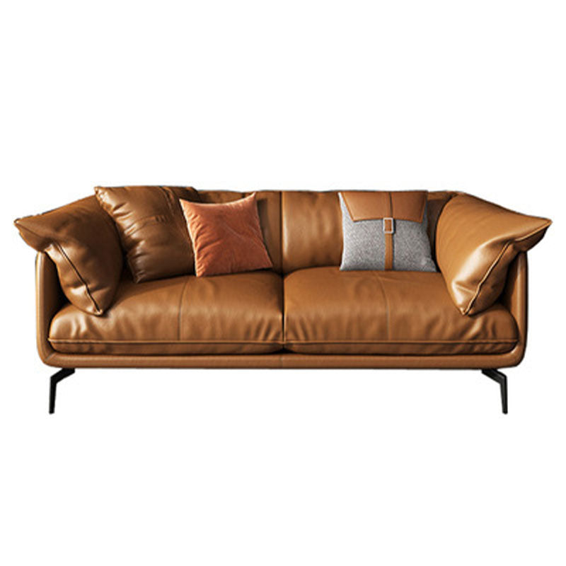 Orange Sofa with Pillow Back and Sponge Seat Filled with Wood Leather/imitation Leather 69"L x 35"W x 33.5"H Clearhalo 'furn' 'furn_sofas' 'Furniture' 'furniture_sofas' 'kitchen' 'kitchen_sofas' 'Living Room Furniture' 'Sofa' 'sofas' 4740698