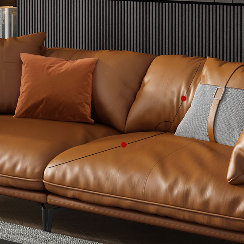 Orange Sofa with Pillow Back and Sponge Seat Filled with Wood Leather/imitation Leather Clearhalo 'furn' 'furn_sofas' 'Furniture' 'furniture_sofas' 'kitchen' 'kitchen_sofas' 'Living Room Furniture' 'Sofa' 'sofas' 4740702
