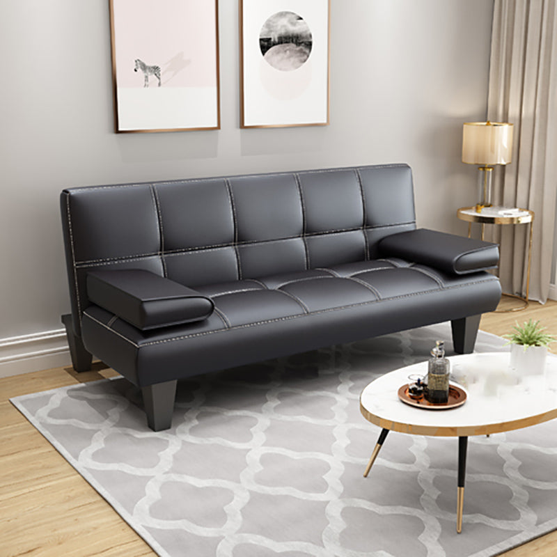 Modern Biscuit Back Faux Leather Pillow Top Arm Convertible Sofa with Foldable Black Clearhalo 'furn' 'furn_sofas' 'Furniture' 'furniture_sofas' 'kitchen' 'kitchen_sofas' 'Living Room Furniture' 'Sofa' 'sofas' 4740714