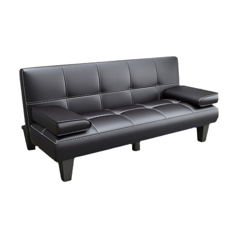 Modern Biscuit Back Faux Leather Pillow Top Arm Convertible Sofa with Foldable 78"L x 28"W x 28"H Black Clearhalo 'furn' 'furn_sofas' 'Furniture' 'furniture_sofas' 'kitchen' 'kitchen_sofas' 'Living Room Furniture' 'Sofa' 'sofas' 4740715
