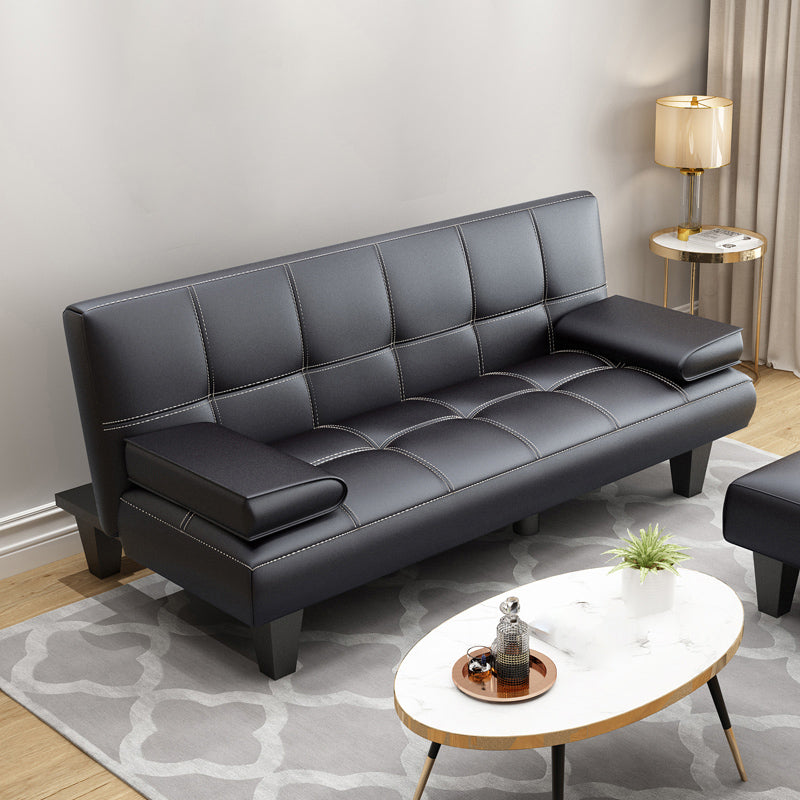 Modern Biscuit Back Faux Leather Pillow Top Arm Convertible Sofa with Foldable 70"L x 28"W x 28"H Black Clearhalo 'furn' 'furn_sofas' 'Furniture' 'furniture_sofas' 'kitchen' 'kitchen_sofas' 'Living Room Furniture' 'Sofa' 'sofas' 4740719