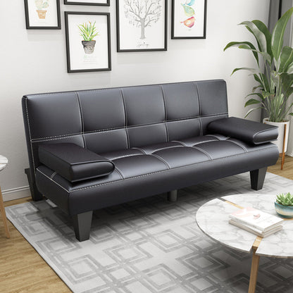 Modern Biscuit Back Faux Leather Pillow Top Arm Convertible Sofa with Foldable Black Clearhalo 'furn' 'furn_sofas' 'Furniture' 'furniture_sofas' 'kitchen' 'kitchen_sofas' 'Living Room Furniture' 'Sofa' 'sofas' 4740720