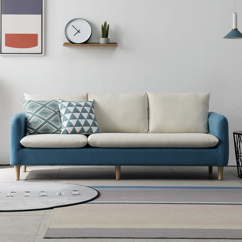 3-seater Standard Modern Wood Legs Sofa Cushions Square Arm Sofa Blue-White Clearhalo 'furn' 'furn_sofas' 'Furniture' 'furniture_sofas' 'kitchen' 'kitchen_sofas' 'Living Room Furniture' 'Sofa' 'sofas' 4740745