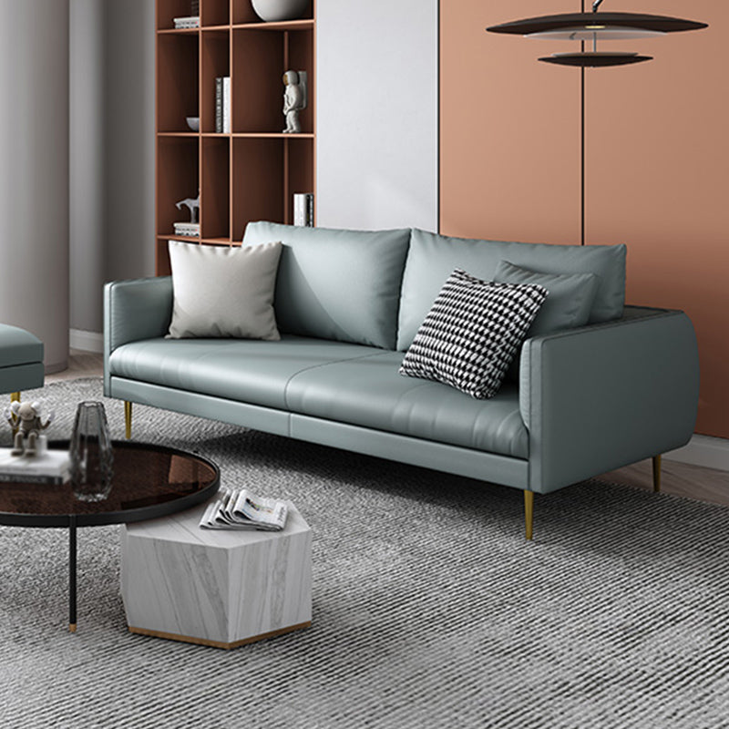 Leather Modern Sofa 33"W Square Arm Loose Back Sofa for Living Room 83"L x 33"W x 33.5"H Light Blue Clearhalo 'furn' 'furn_sofas' 'Furniture' 'furniture_sofas' 'kitchen' 'kitchen_sofas' 'Living Room Furniture' 'Sofa' 'sofas' 4740796