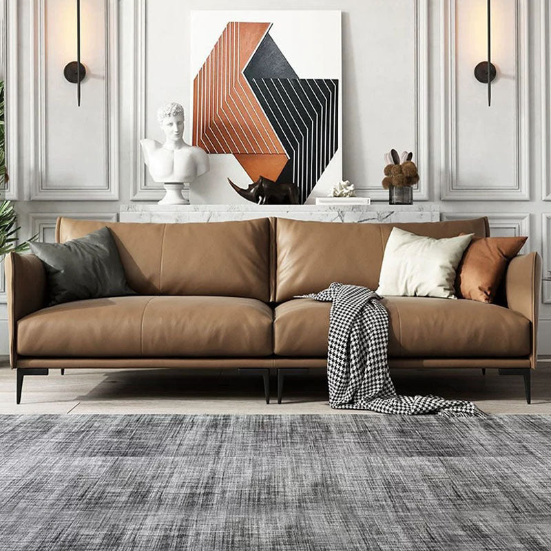 Wooden Leather/cowhide Brown Rectangular Sofa with Latex Upholstery Clearhalo 'furn' 'furn_sofas' 'Furniture' 'furniture_sofas' 'kitchen' 'kitchen_sofas' 'Living Room Furniture' 'Sofa' 'sofas' 4740841