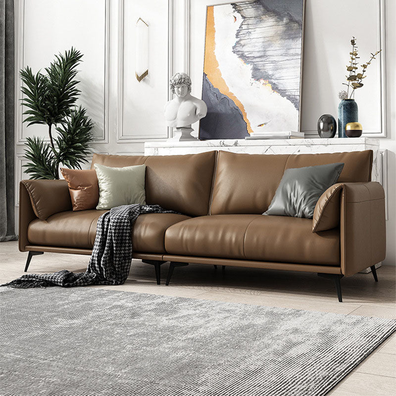 Wooden Leather/cowhide Brown Rectangular Sofa with Latex Upholstery 106"L x 35"W x 33.5"H Clearhalo 'furn' 'furn_sofas' 'Furniture' 'furniture_sofas' 'kitchen' 'kitchen_sofas' 'Living Room Furniture' 'Sofa' 'sofas' 4740843