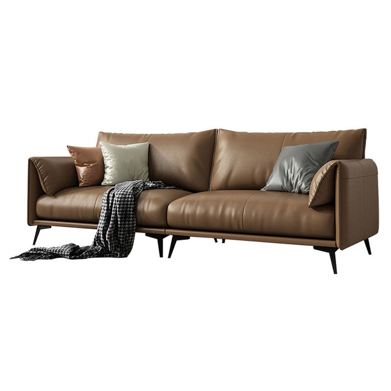 Wooden Leather/cowhide Brown Rectangular Sofa with Latex Upholstery Clearhalo 'furn' 'furn_sofas' 'Furniture' 'furniture_sofas' 'kitchen' 'kitchen_sofas' 'Living Room Furniture' 'Sofa' 'sofas' 4740844