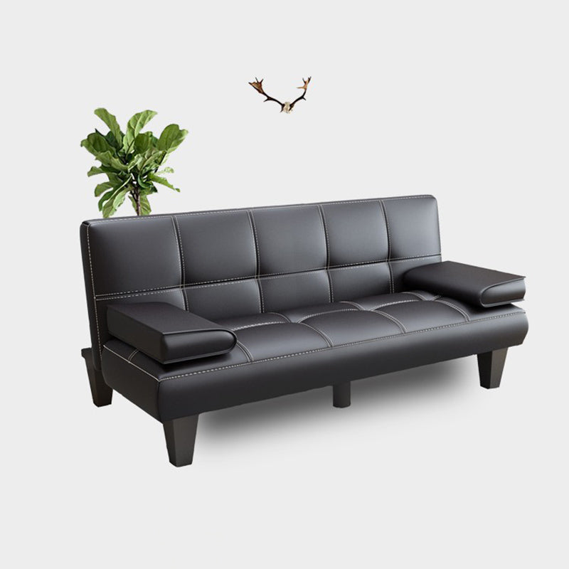 Biscuit Back Faux Leather Pillow Top Arm Modern Sofa with Foldable for Living Room 47"L x 29"W x 28"H Black Clearhalo 'furn' 'furn_sofas' 'Furniture' 'furniture_sofas' 'kitchen' 'kitchen_sofas' 'Living Room Furniture' 'Sofa' 'sofas' 4740875