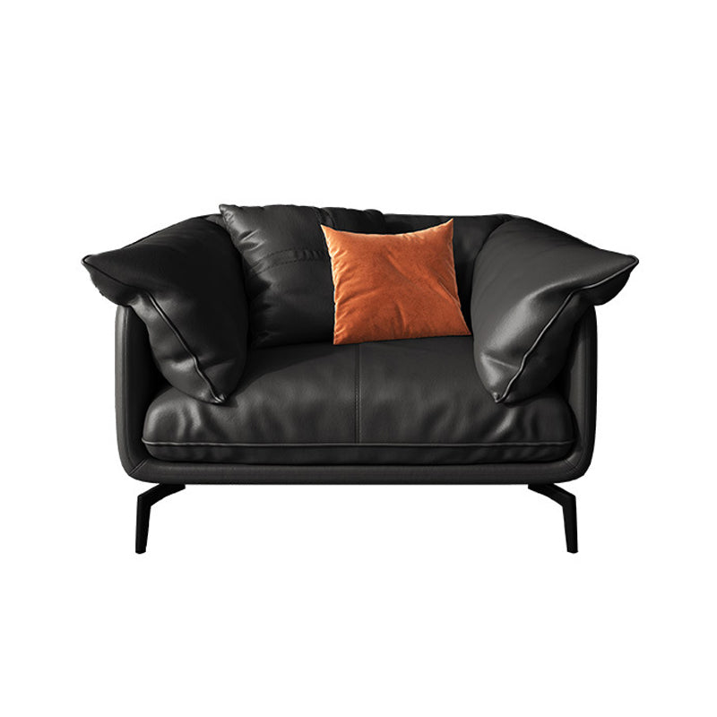 Modern Style Square Armrest Sponge Seat Padding Black Sofa with Pillow Back 45"L x 37"W x 29.5"H Clearhalo 'furn' 'furn_sofas' 'Furniture' 'furniture_sofas' 'kitchen' 'kitchen_sofas' 'Living Room Furniture' 'Sofa' 'sofas' 4740917