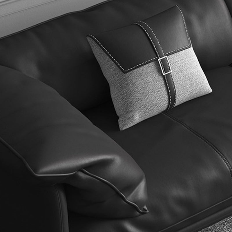 Modern Style Square Armrest Sponge Seat Padding Black Sofa with Pillow Back Clearhalo 'furn' 'furn_sofas' 'Furniture' 'furniture_sofas' 'kitchen' 'kitchen_sofas' 'Living Room Furniture' 'Sofa' 'sofas' 4740921