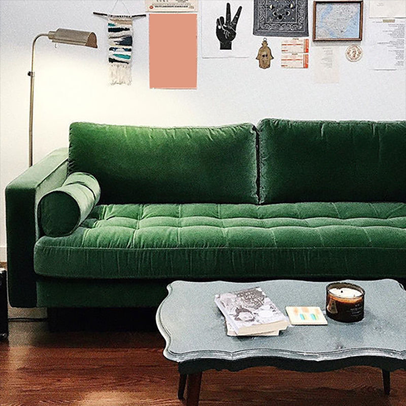 33.85"H Modern Linen/Velvet/Leather Square Arm Sofa with Bolster Pillows Clearhalo 'furn' 'furn_sofas' 'Furniture' 'furniture_sofas' 'kitchen' 'kitchen_sofas' 'Living Room Furniture' 'Sofa' 'sofas' 4740959