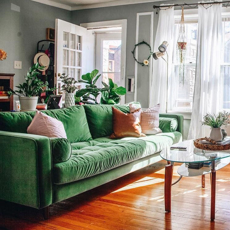 33.85"H Modern Linen/Velvet/Leather Square Arm Sofa with Bolster Pillows Clearhalo 'furn' 'furn_sofas' 'Furniture' 'furniture_sofas' 'kitchen' 'kitchen_sofas' 'Living Room Furniture' 'Sofa' 'sofas' 4740960