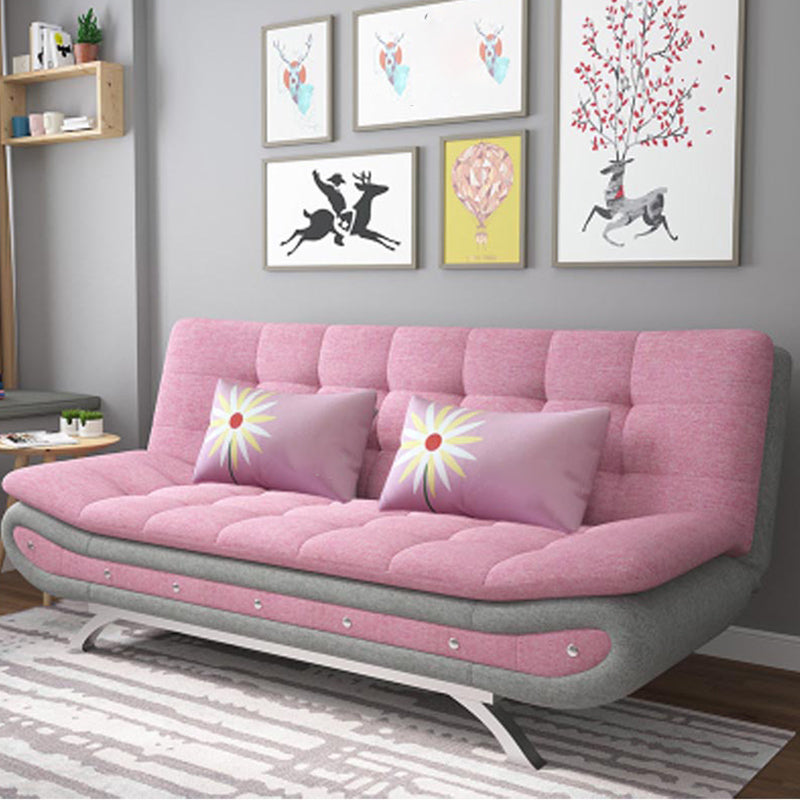 74.80" W √ó 35.43" D √ó 35.43" H Biscuit Back Linen Armless Sofa with Foldable Gray-Pink Clearhalo 'furn' 'furn_sofas' 'Furniture' 'furniture_sofas' 'kitchen' 'kitchen_sofas' 'Living Room Furniture' 'Sofa' 'sofas' 4740973