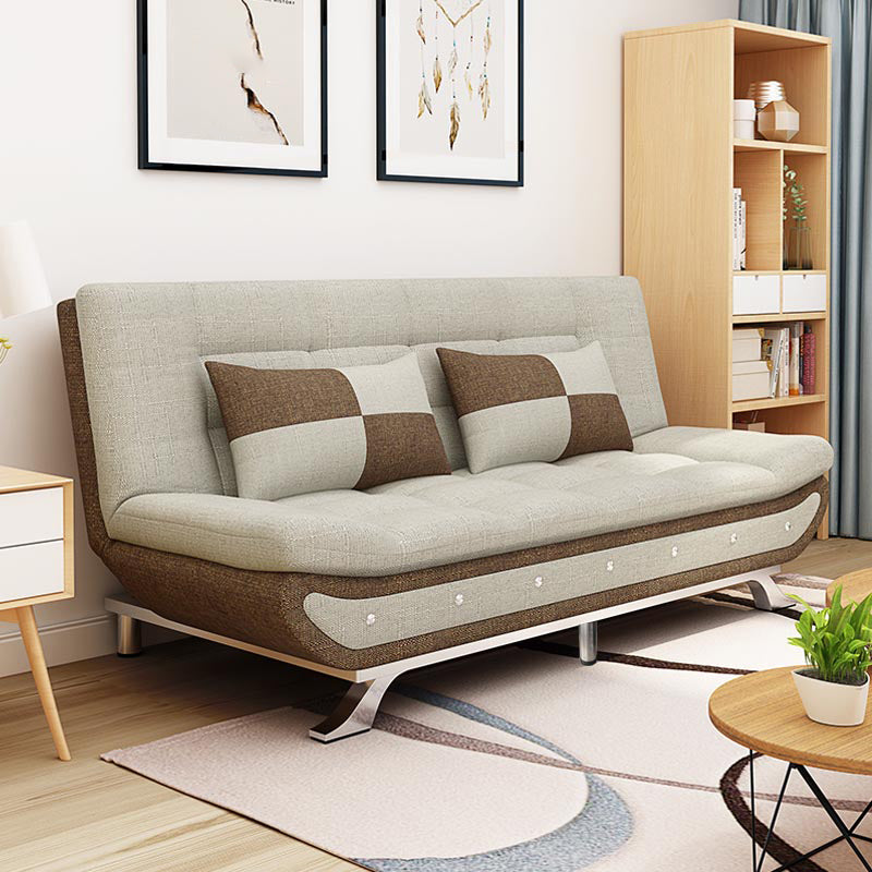 74.80" W √ó 35.43" D √ó 35.43" H Biscuit Back Linen Armless Sofa with Foldable Gray-Brown Clearhalo 'furn' 'furn_sofas' 'Furniture' 'furniture_sofas' 'kitchen' 'kitchen_sofas' 'Living Room Furniture' 'Sofa' 'sofas' 4740976