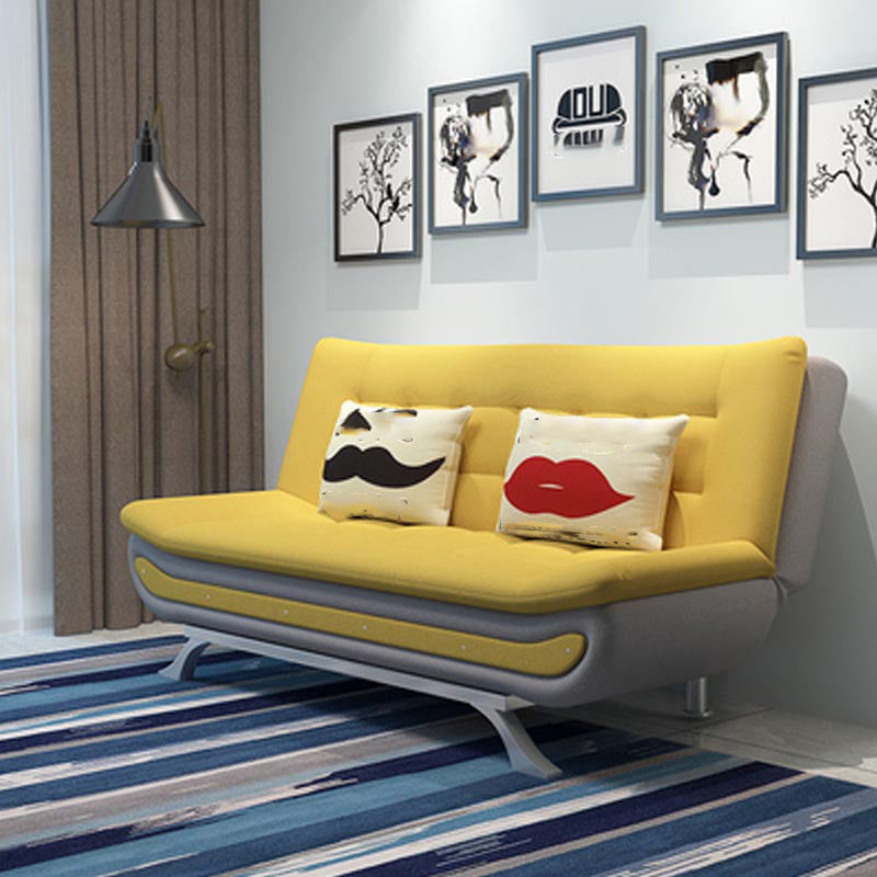 74.80" W √ó 35.43" D √ó 35.43" H Biscuit Back Linen Armless Sofa with Foldable Light Grey-Yellow Clearhalo 'furn' 'furn_sofas' 'Furniture' 'furniture_sofas' 'kitchen' 'kitchen_sofas' 'Living Room Furniture' 'Sofa' 'sofas' 4740980