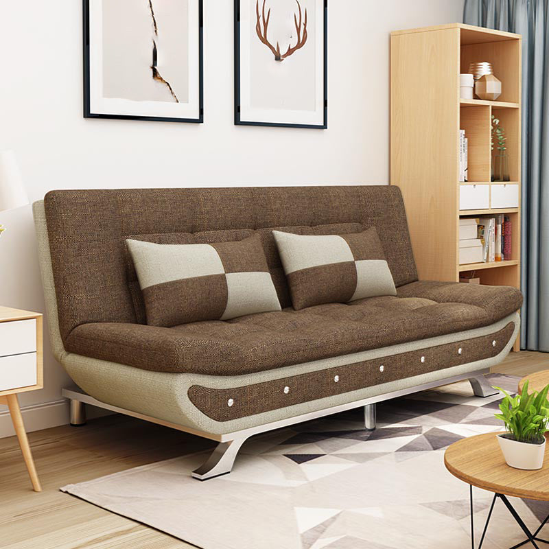 74.80" W √ó 35.43" D √ó 35.43" H Biscuit Back Linen Armless Sofa with Foldable Coffee-White Clearhalo 'furn' 'furn_sofas' 'Furniture' 'furniture_sofas' 'kitchen' 'kitchen_sofas' 'Living Room Furniture' 'Sofa' 'sofas' 4740992