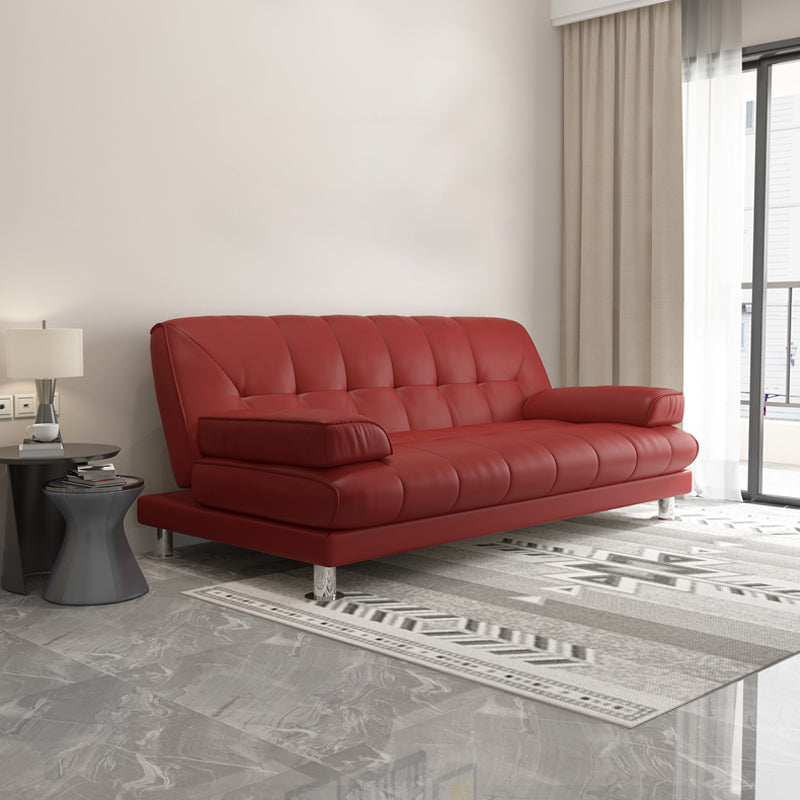 Biscuit Back Faux Leather Pillow Top Arm Sofa with Foldable and Stain Resistant Red Clearhalo 'furn' 'furn_sofas' 'Furniture' 'furniture_sofas' 'kitchen' 'kitchen_sofas' 'Living Room Furniture' 'Sofa' 'sofas' 4741063