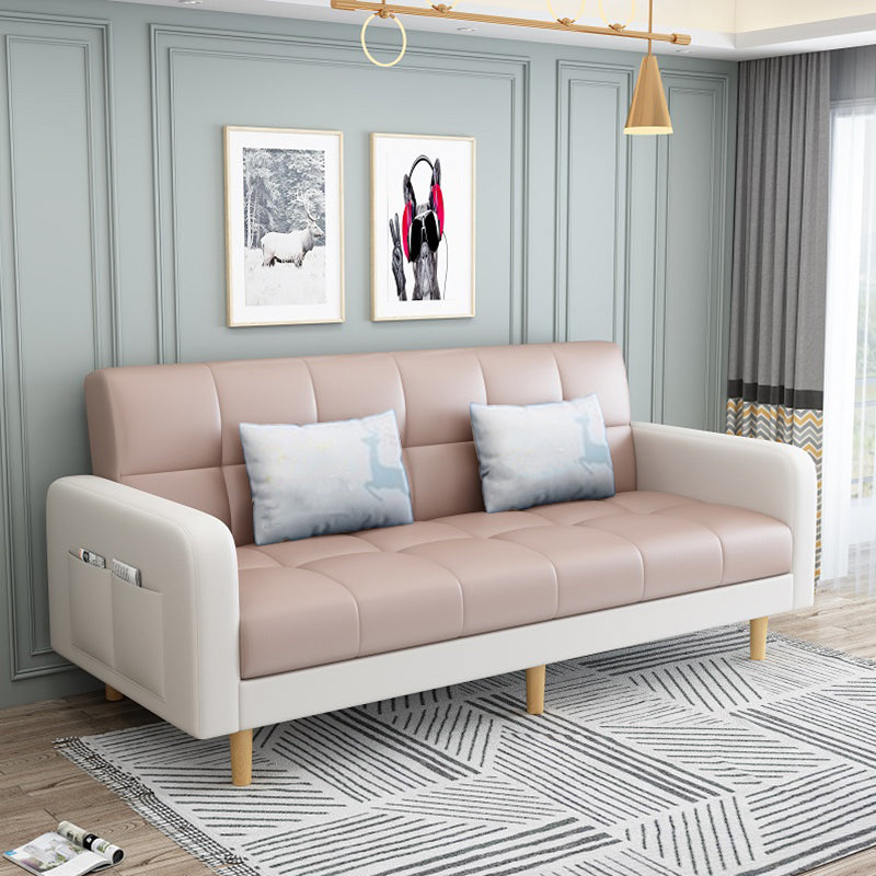 Convertible Biscuit Back Sofa Bed 32.28"High Square Arm Sofa for Apartment Pink-White Faux Leather Clearhalo 'furn' 'furn_sofas' 'Furniture' 'furniture_sofas' 'kitchen' 'kitchen_sofas' 'Living Room Furniture' 'Sofa' 'sofas' 4741185