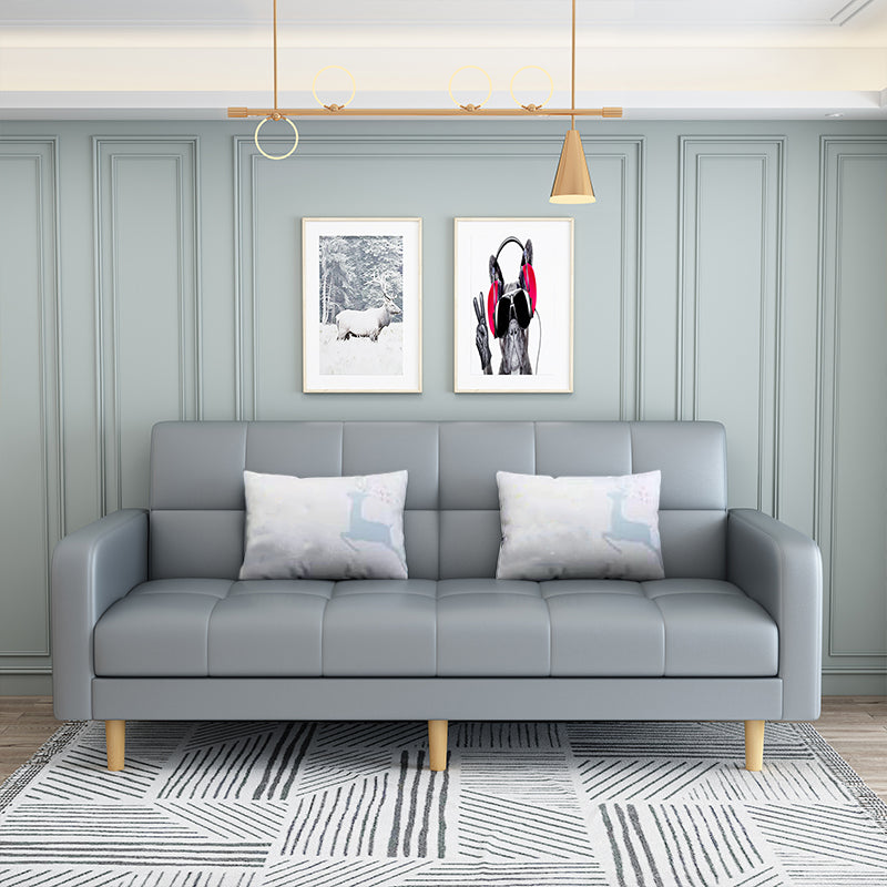 Convertible Biscuit Back Sofa Bed 32.28"High Square Arm Sofa for Apartment Grey Faux Leather Clearhalo 'furn' 'furn_sofas' 'Furniture' 'furniture_sofas' 'kitchen' 'kitchen_sofas' 'Living Room Furniture' 'Sofa' 'sofas' 4741192