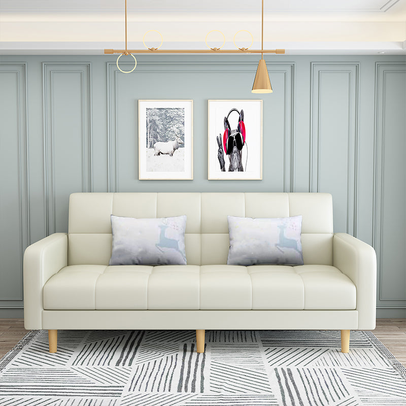Convertible Biscuit Back Sofa Bed 32.28"High Square Arm Sofa for Apartment Off-White Faux Leather Clearhalo 'furn' 'furn_sofas' 'Furniture' 'furniture_sofas' 'kitchen' 'kitchen_sofas' 'Living Room Furniture' 'Sofa' 'sofas' 4741194