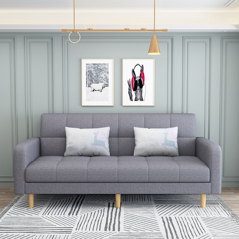 Convertible Biscuit Back Sofa Bed 32.28"High Square Arm Sofa for Apartment Grey Cotton Blend Clearhalo 'furn' 'furn_sofas' 'Furniture' 'furniture_sofas' 'kitchen' 'kitchen_sofas' 'Living Room Furniture' 'Sofa' 'sofas' 4741195